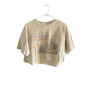Urban Nation Tan Crew Neck Crop Shirt Top Size Large
